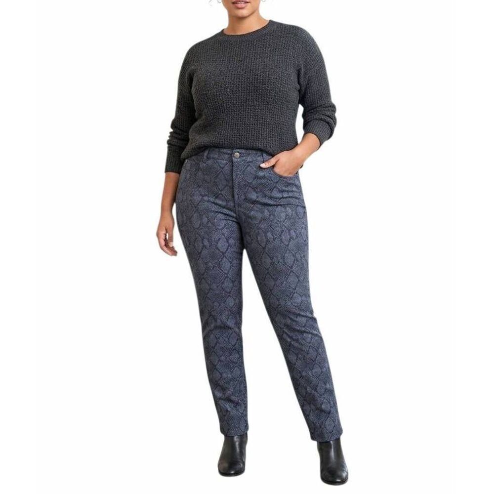 NYDJ black & blue snakeskin print skinny straight leg jean pants womens 16
